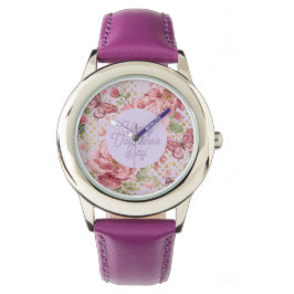 Valentinstage, Elegant, Lila Pfirsichblüten-Muster Armbanduhr