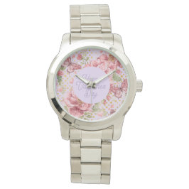 Valentinstage,Elegant,Lila Pfirsichblüten Muster Armbanduhr