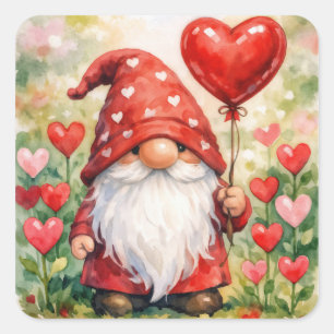 Valentinstags-Gnom mit rotem Herzballon Quadratischer Aufkleber