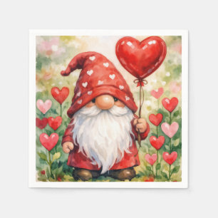 Valentinstags-Gnom mit rotem Herzballon Serviette