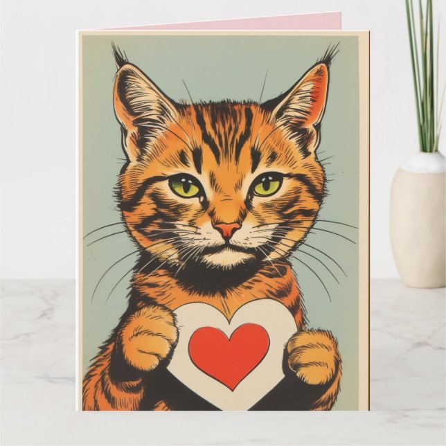 VALENTINSTAGS-KARTE MIT GETIGERTER KATZE KARTE (Vorderseite)
