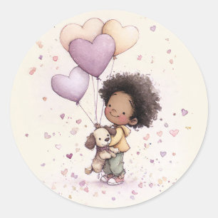 Valentinstags-Sticker – Afroamerikanisches Kleinki Runder Aufkleber