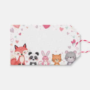 Valentinstags-Tüten-Tags für Kinder Süße Tiere Geschenkanhänger