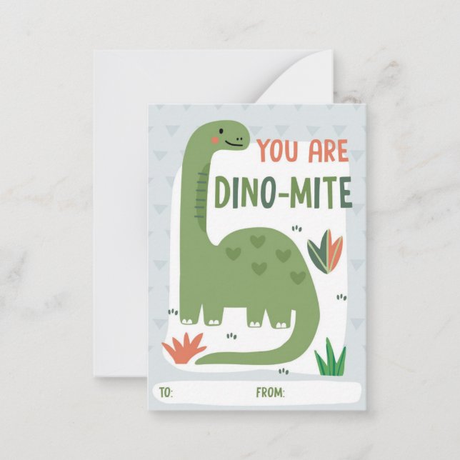 Valentinstagskarte Dinosaurier Klassenzimmer für K Mitteilungskarte (Vorderseite)