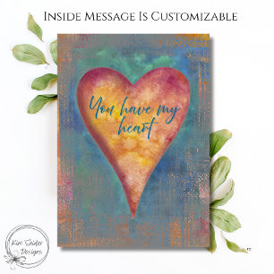 Valentinstagskarte mit Aquarell-Herz 'Du hast mein Karte