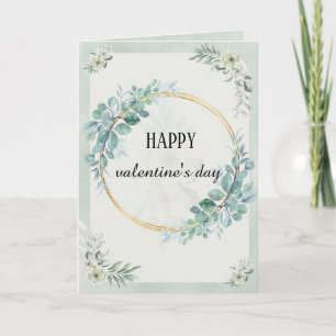 Valentinstagskarte mit Eukalyptus-Goldkranz Feiertagskarte