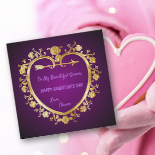 Valentinstagskarte mit goldenem Herzen im Vintage- Feiertagskarte