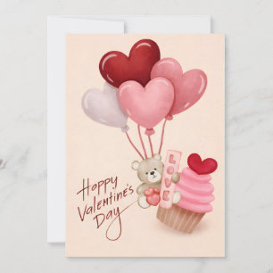 Valentinstagskarte mit Herzballons und Cupcake