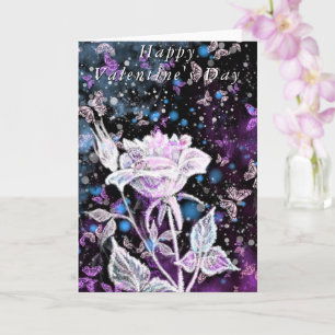 Valentinstagskarte Winterrose und Schmetterlinge Karte