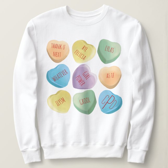Valentinstagsüßigkeits-Gesprächsherzen Sweatshirt (Design vorne)