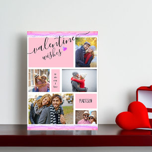 Valentinstagswünsche 5 Foto-Collage Rosa Valentins Feiertagskarte