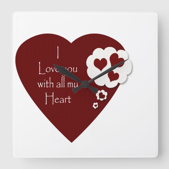 Valentinuhr Liebe Quadratische Wanduhr (Vorderseite)