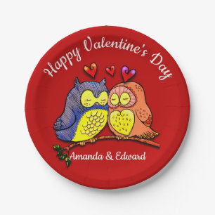 Valentinus Owls Couple Pappteller