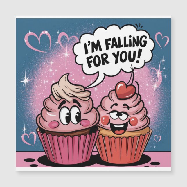 Valentinus rosa Cupcake Magnetkarte (Vorderseite)