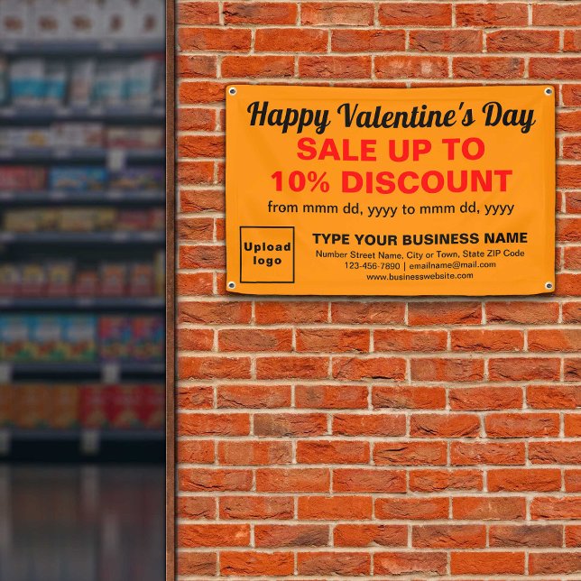 Valentinverkauf im Geschäft mit orangefarbenem Rec Banner (Attract more customers. Business Valentine sale on orange color rectangle banner.)