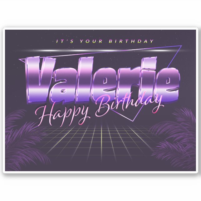 Valerie Name Vorname lila retro Sticker Geburtstag (Vorderseite)
