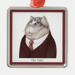 VALET CAT Premium Square Ornament + Text Aus Metall