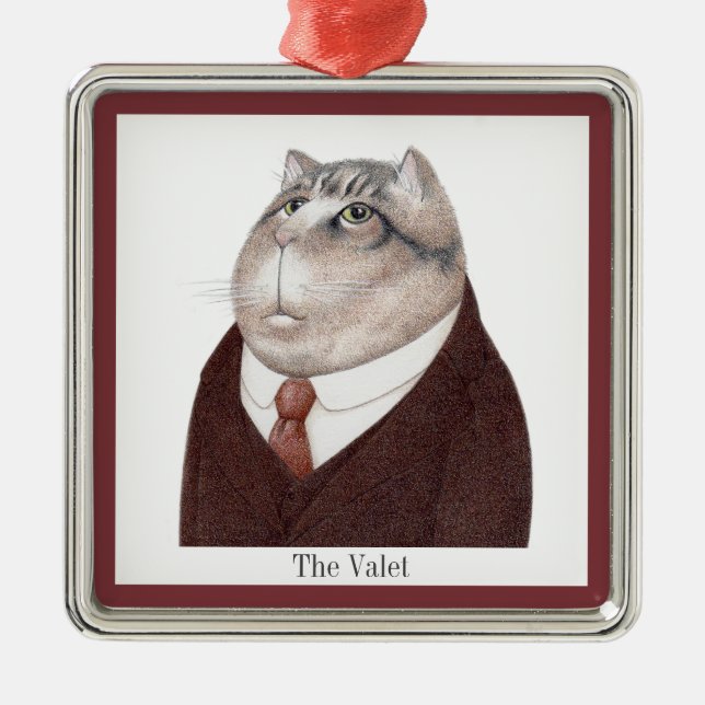 VALET CAT Premium Square Ornament + Text Aus Metall (Vorne)