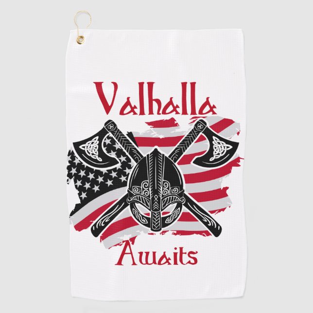 Valhalla Awaits - Amerikanische Flagge Golfhandtuch (Vorderseite)