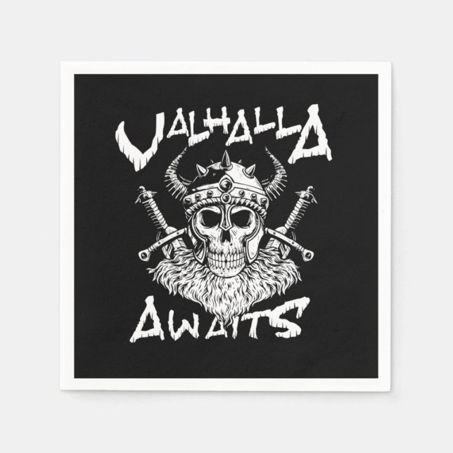 Valhalla erwartet Viking Skull Warrior Ax Geschenk Serviette (Vorderseite)