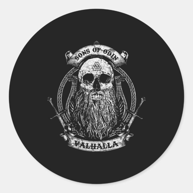 Valhalla Odin Viking Motif Runder Aufkleber (Vorderseite)