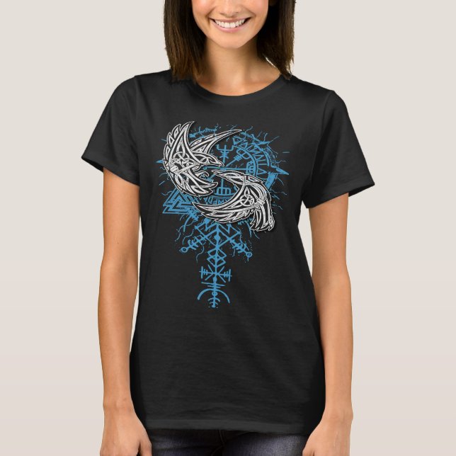 Valhalla Raven Ravens Odins Runes-Norse-Kompass V T-Shirt (Vorderseite)