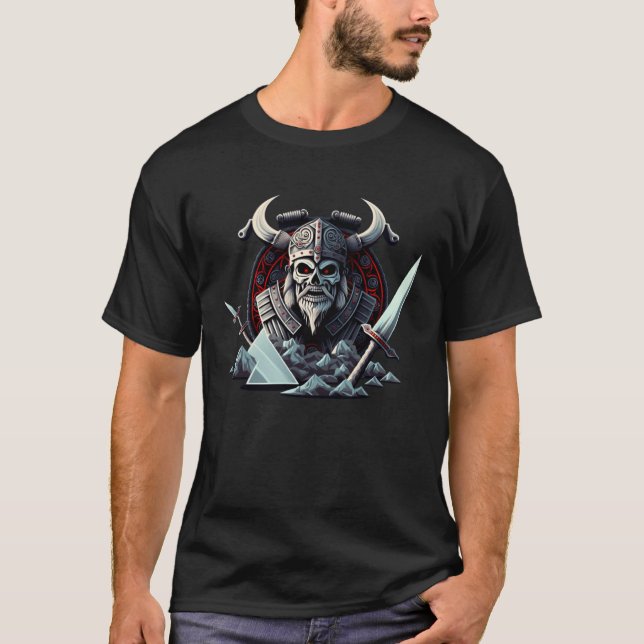 Valhalla Viking Skeleton Strong Norse Warrior T-Shirt (Vorderseite)