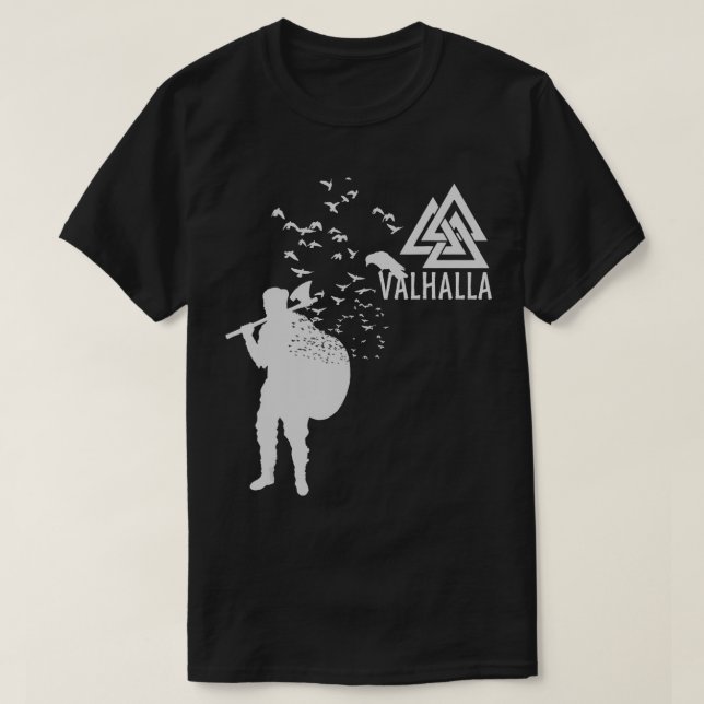 Valhalla Viking Warrior Rune Birds Raven Crow ang T-Shirt (Design vorne)