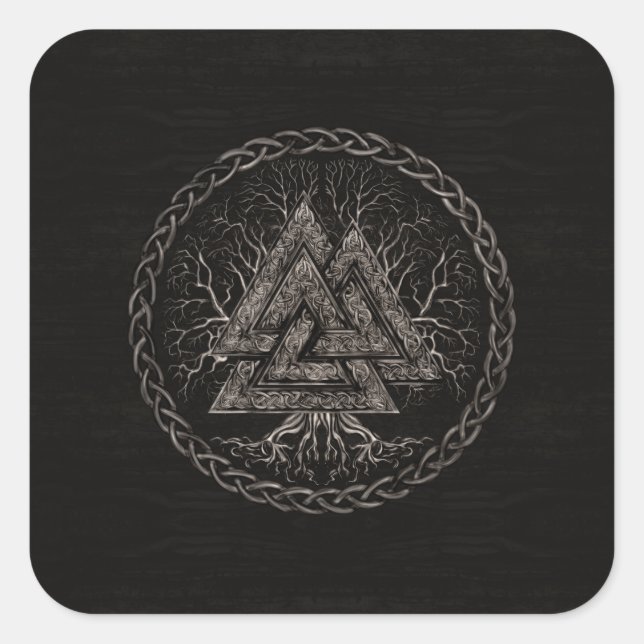 Valknut and Tree of Life Yggrdrasil Quadratischer Aufkleber (Vorderseite)