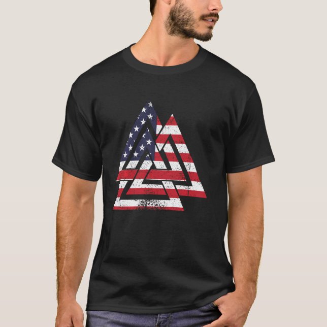 Valknut Symbol America Usa Flag Patriotic Viking W T-Shirt (Vorderseite)