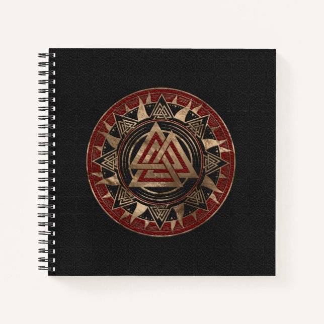 Valknut Symbol Black and Red Leather and gold Notizbuch (Vorderseite)