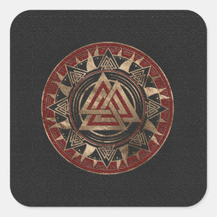 Valknut Symbol Black and Red Leather and gold Quadratischer Aufkleber