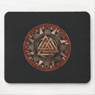 Valknut Symbol-schwarzes und rotes Leder und Gold Mousepad