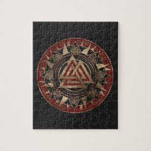 Valknut Symbol-schwarzes und rotes Leder und Gold Puzzle