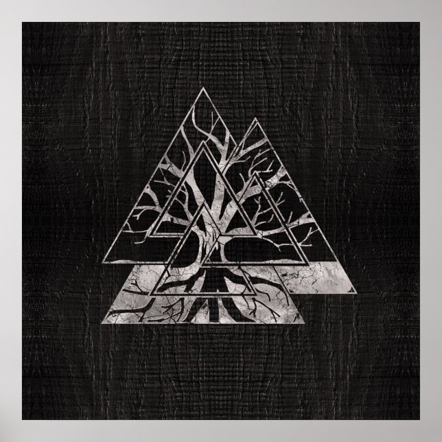 Valknut Symbol und Baum des Lebens - Yggdrasil Poster (Vorne)