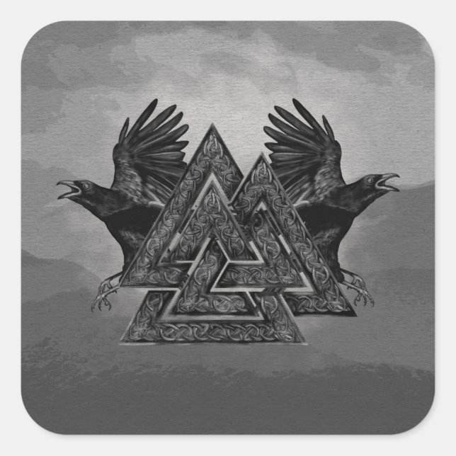 Valknut Symbol und Ravens Quadratischer Aufkleber (Vorderseite)