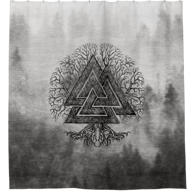 Valknut und Baum des Lebens Yggdrasil Duschvorhang (Vorderseite)