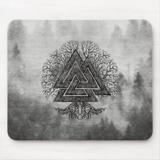 Valknut und Baum des Lebens Yggdrasil Mousepad (Vorne)