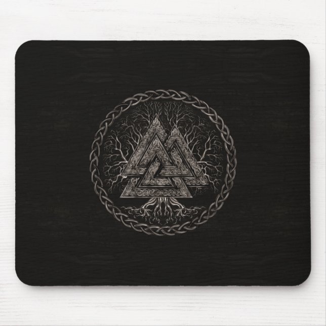 Valknut und Baum des Lebens Yggrdrasil Mousepad (Vorne)