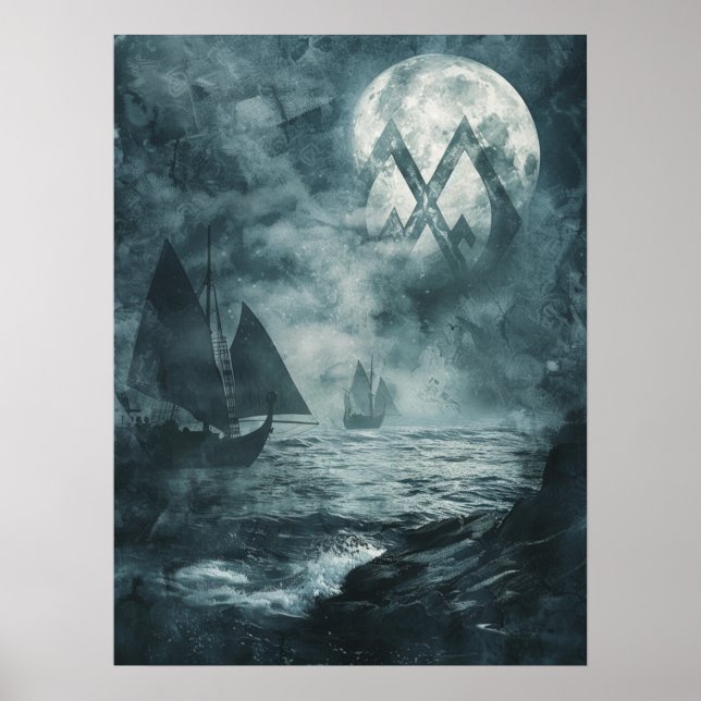 Valknut Viking Ships Samhain Halloween Nordic Poster (Vorne)