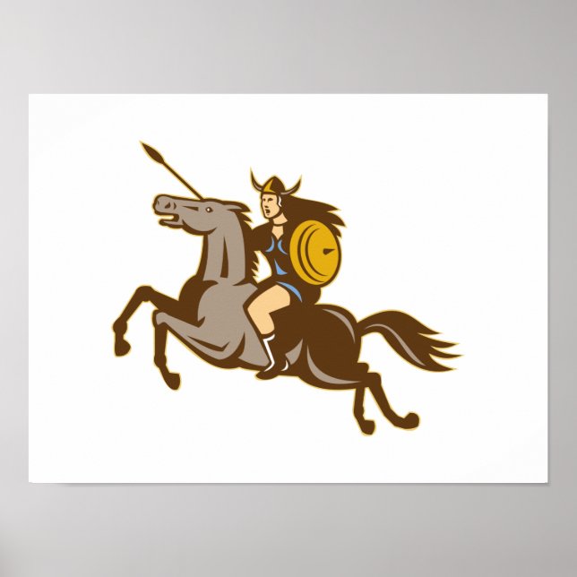 Valkyrie Riding Horse Retro Poster (Vorne)