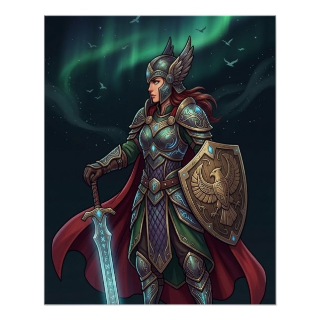 Valkyrie Warrior Goddess In Green Armor Poster (Vorderseite)