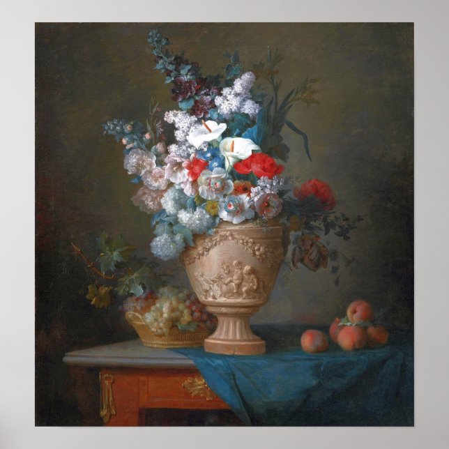 Vallayer-Coster - Blume in Vase mit Pfirsichen Poster (Vorne)