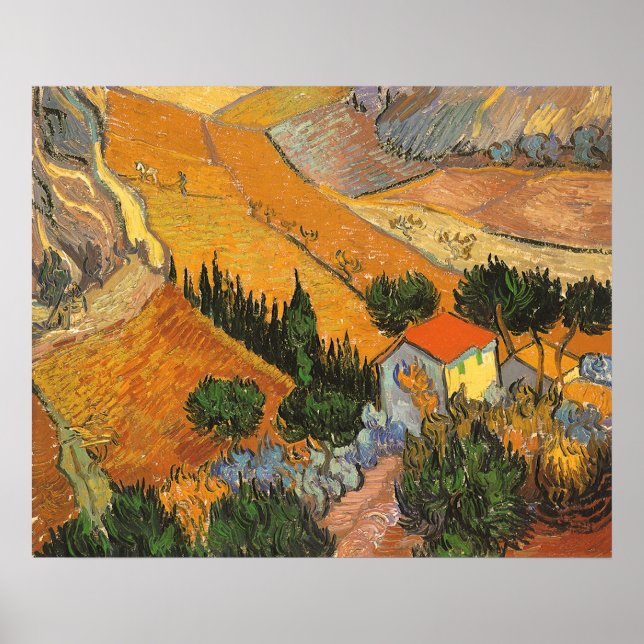 Valle mit Plowman von Vincent van Gogh Poster (Vorne)
