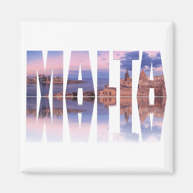 Valletta Altstadt und Hafen Malta Text Reflexion Magnet (Vorne)