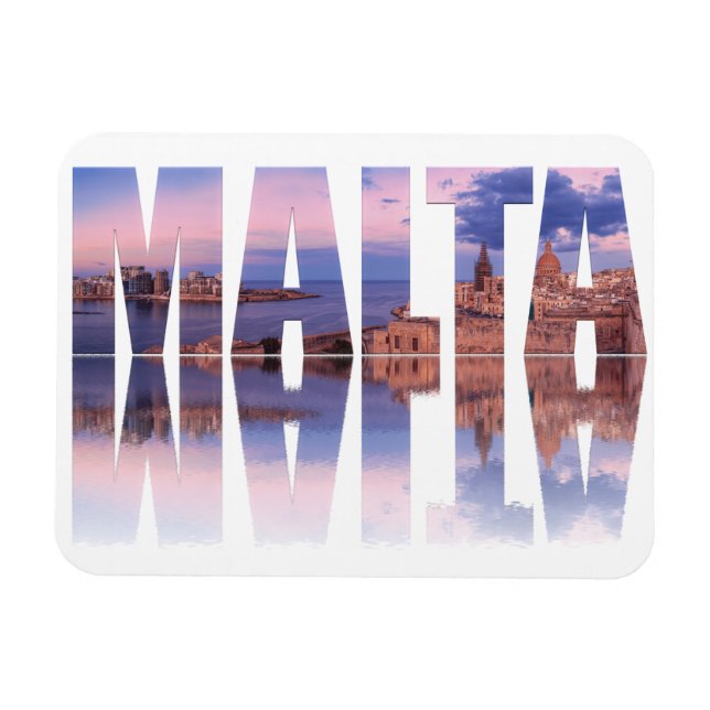 Valletta Altstadt und Hafen Malta Text Reflexion Magnet (Horizontal)