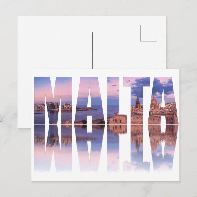 Valletta Altstadt und Hafen Malta Text Reflexion Postkarte (Vorne/Hinten)