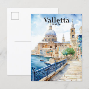 Valletta Malta Aquarellmalerei Reise Postkarte