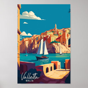Valletta Malta Art Vintage Illustration Poster