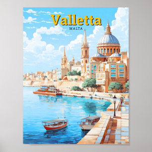 Valletta Malta Art Vintage Poster